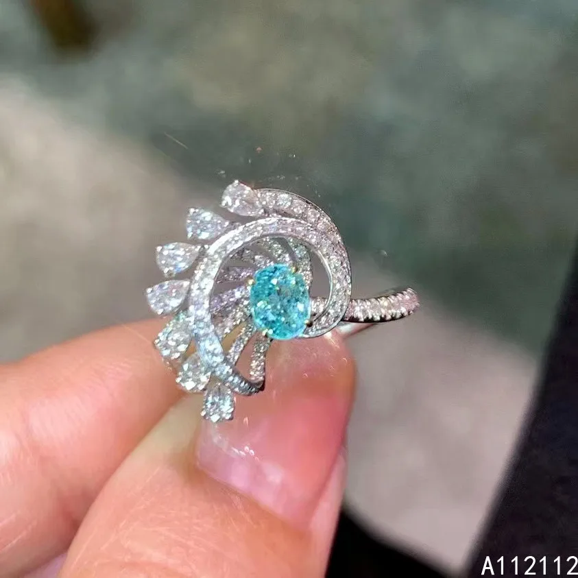 

Fine Jewelry 925 Sterling Silver Inset With Natural Gemstone Women's Luxury Elegant Fresh Apatite Adjustable Ring Support Detect