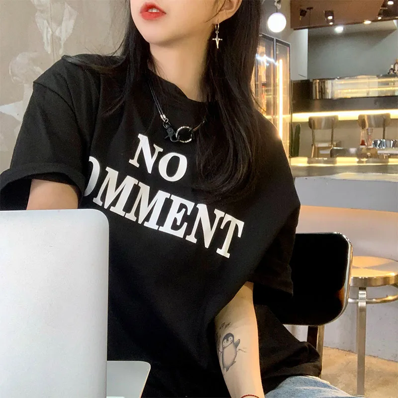 

Women 2021 Summer Letter Print Lady T-shirts Casual Short Sleeve Top Tees Shirt Vintage Female White Black T-Shirt for Women