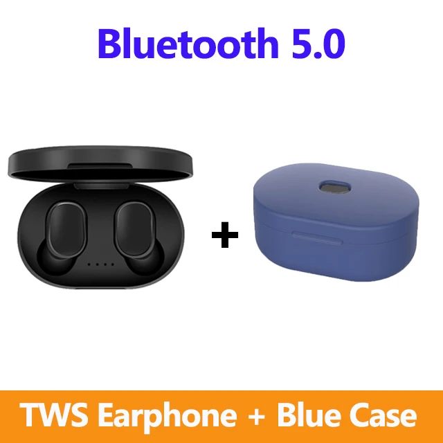 black and blue case A6S TWS Bluetooth 5,0 наушники для Xiaomi Airdots Беспроводные наушники с шумоподавлением Микрофон для Redmi iPhone huawei samsung - Цвет: black and blue case