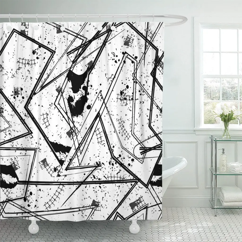 

Geometric Pattern for Girls Boys Sport Urban Modern Curved Shower Curtain Waterproof Polyester Fabric 72 x 78 inches Set with Ho