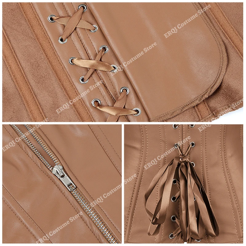 Коричневый кожаный корсет Топ для женщин красное сексуальное нижнее белье