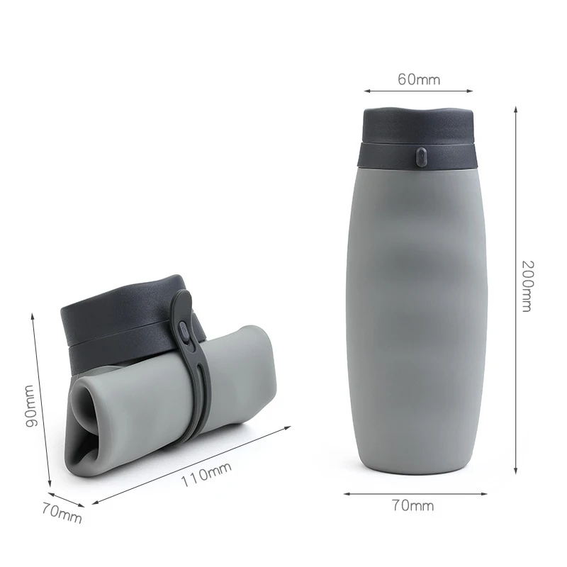 

600ml Portable Folding Sports Cup Food Grade Silicone Water Storage Bottle Outdoor Creative Collapsible Kettle Kitchen Drinkware
