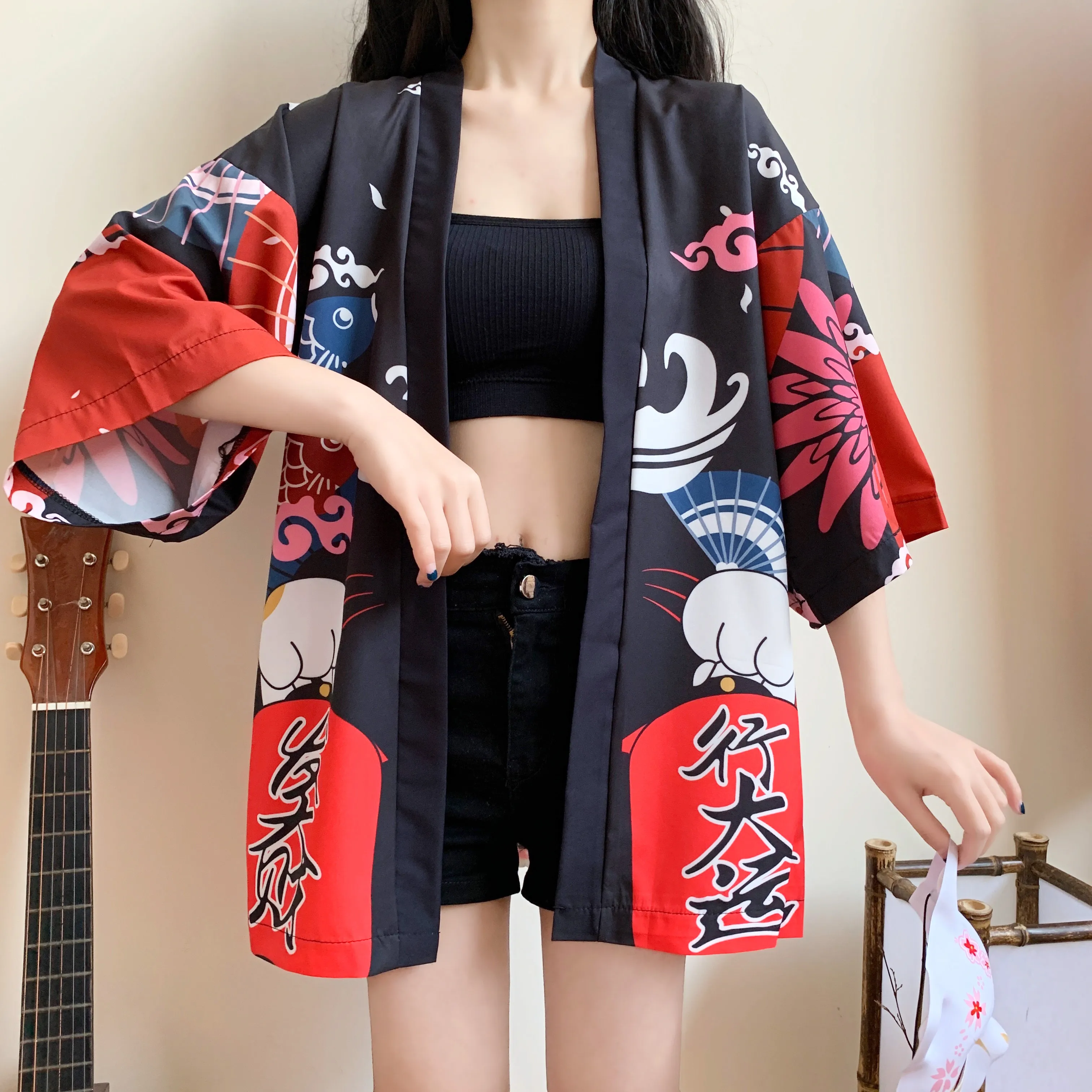 Traditional Japanese Kimono Belt Cardigan Summer Beach Loose Kimono ...