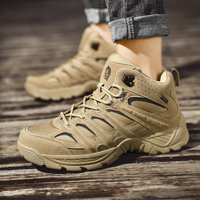 Мужские наружные рабочие походные ботинки водонепроницаемые для пересеченной