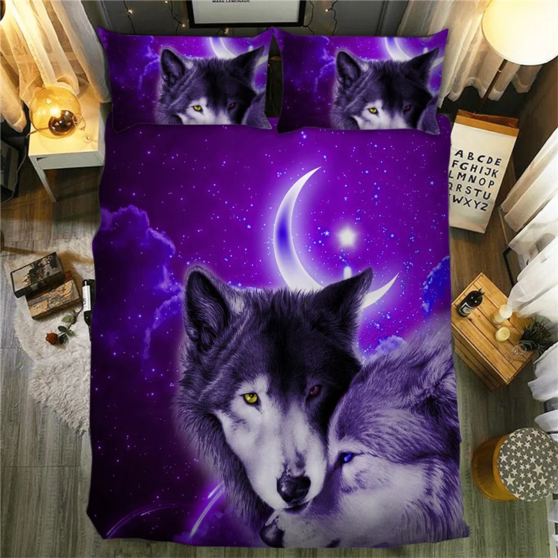 

3D Duvet Quilt Cover Set Wolf Animal Print Bedding Set Single Double Twin Full Queen King Size Bedclothes For Children Kid Adult
