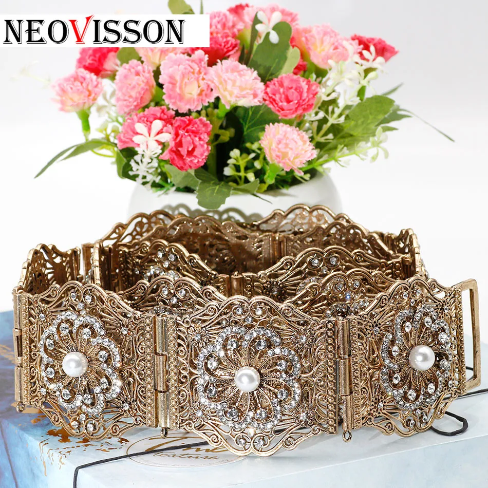 NEOVISSON Morocco Caftan Rhinestone металлический поясной ремень для женщин этнические Свадебные украшения для тела Искусственный жемчуг Закавказский пояс цепочка