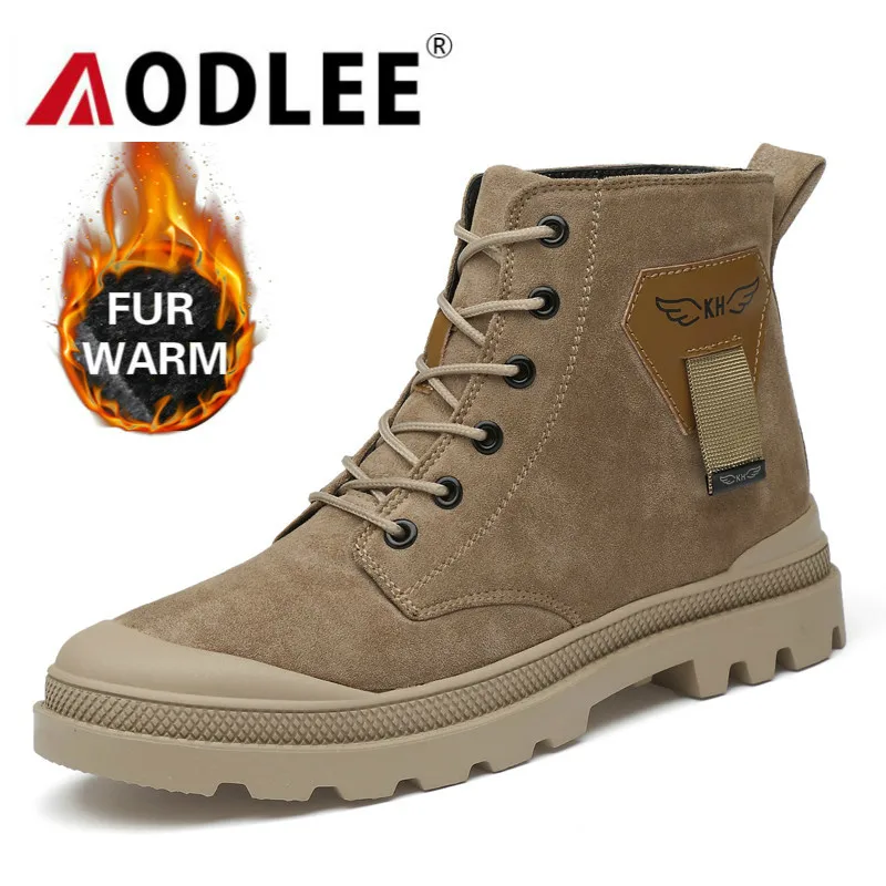 Зимние мужские ботинки с мехом плюшевая Теплая мужская нескользящая обувь на