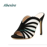 peep toe thin heel slippers summer women shoes stripped high heels for plus size new arrival fashion ladies elegant open heel