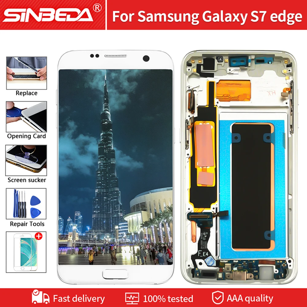 ЖК дисплей AMOLED 5 дюйма для Samsung Galaxy S7 Edge сенсорный экран с дигитайзером и рамкой G935