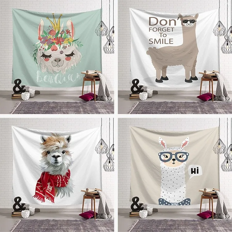 Мультфильм Альпака гобелены цифровая печать домашнее украшение Стены одеяло