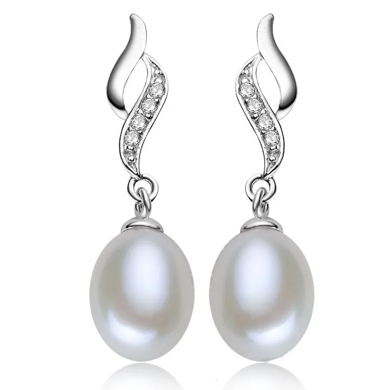 

Fashion Classic Elegant 925 Sterling Silver Drop Earrings With Pearl Real Natural Freshwater Pearl Earrings For Women Party Gift