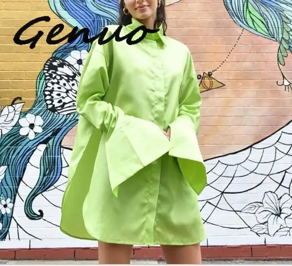 Новинка 2019 Зеленая атласная шелковая блузка genu свободные длинные рубашки