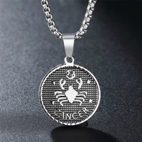 twelve constellation cancer round pendant necklace mens womens necklaces new fashion retro metal accessories party jewelry