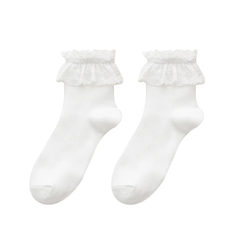 

summer 1 Pair Lolita Style Japanese Maiden Lovely Woman Lace Mesh Short Socks black white Cotton Socking High Quality