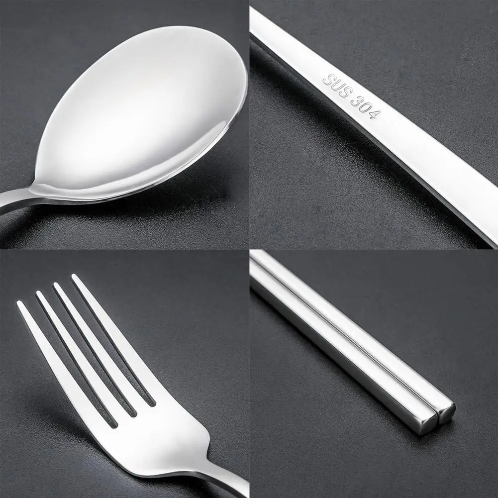 

HOT SALES!!! 5Pcs/Set Stainless Steel Reusable Cutlery Portable Travel Chopsticks Fork Spoon
