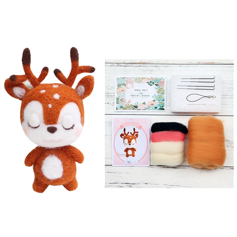 Deer LMDZ 1 шт. несколько Подвески с изображениями животных мультфильм набор шерстяной вышитый набор Шерсть Войлок игла для валяния брелок вышивка своими руками - Цвет: Deer