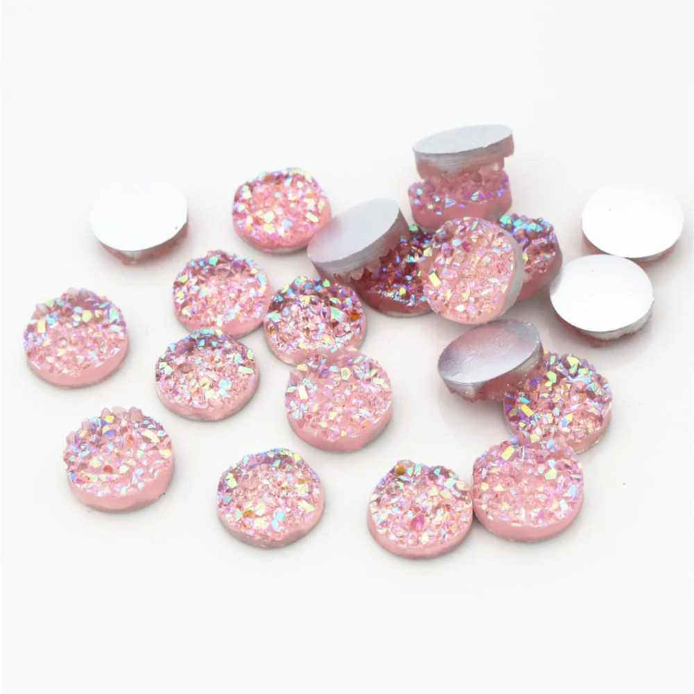 

New Fashion 40pcs 8mm 10mm 12mm Pink AB Colors Natural ore Style Flat back Resin Cabochons For Bracelet Earrings accessories