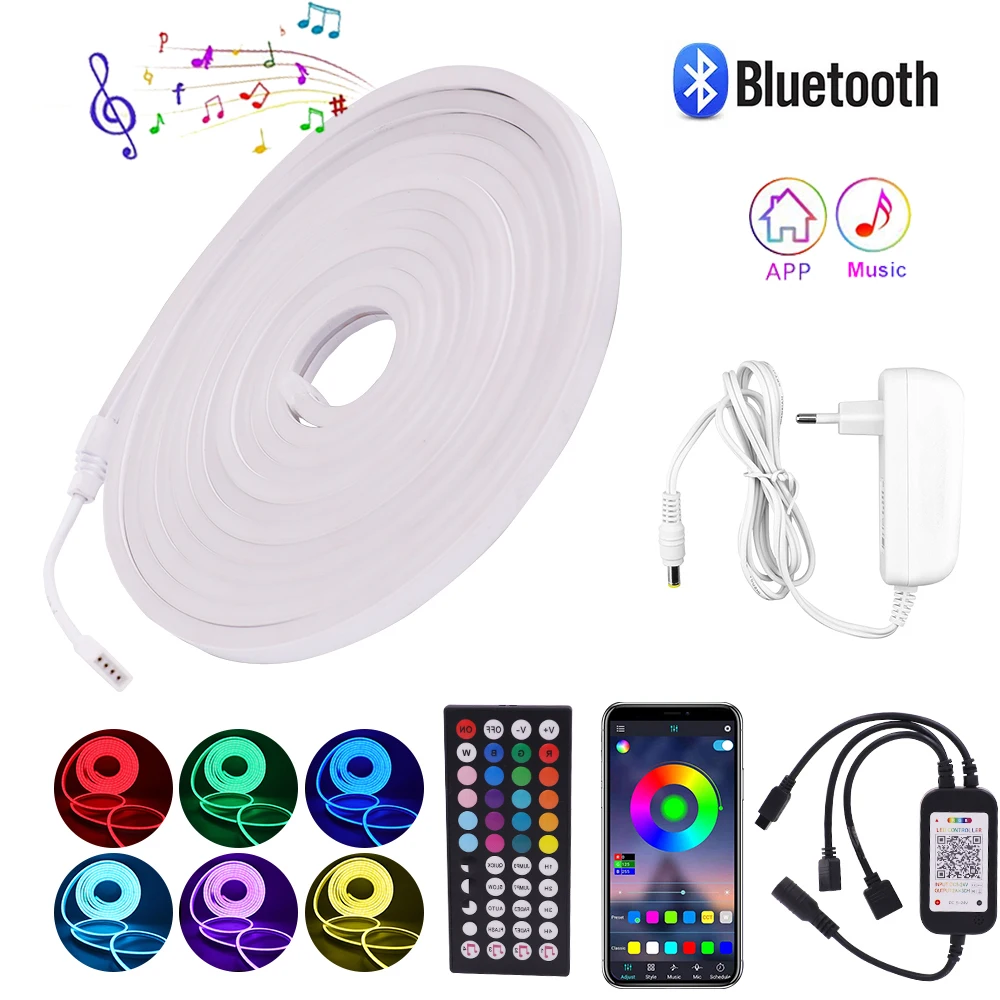 

5050 RGB LED Strip Light DC 12V Neon Light Bluetooth APP Remote Control Music Flexible Neon Sign 72 LEDs Tape Ribbon Decor Light