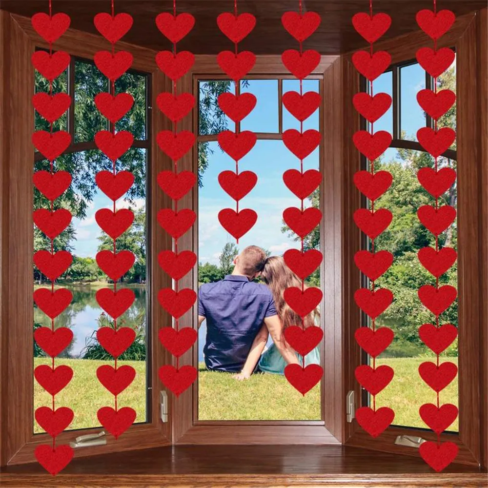 

1PCS 16 Red Hearts Rope Romantic Valentine Decoration Non-Woven Marriage Room Layout DIY Garland Love Curtain Wedding Supplies