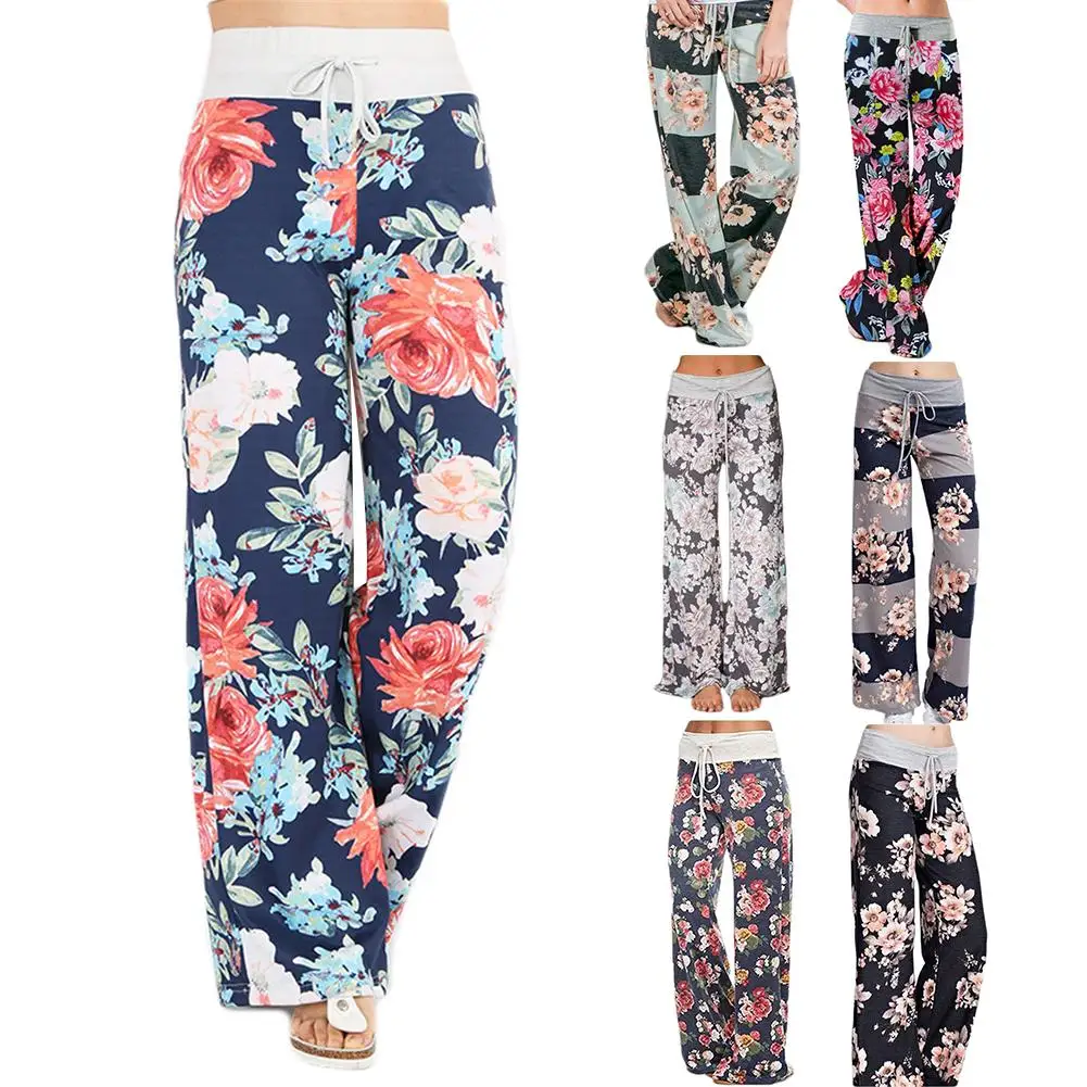 Женские Эластичные повседневные свободные шаровары с цветочным принтом и