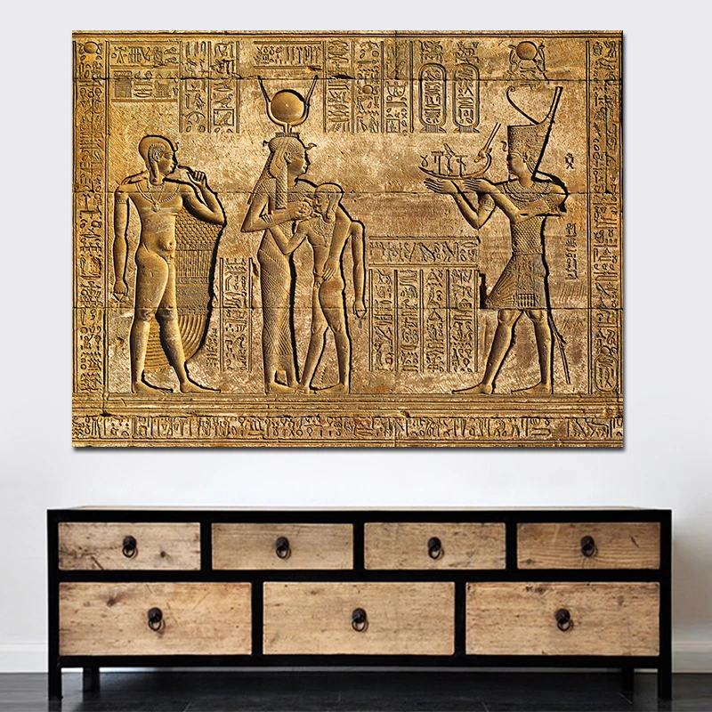 

Egyptian Hieroglyphs Fresco Canvas Painting Queen Hatshepsut Temple Stone Carving Pharaoh Ancient Egypt Wall Mural Poster Print
