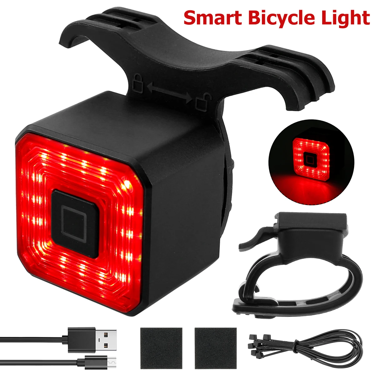 

Smart Bicycle Light Rear Taillight Bike Accessories Auto On/Off USB Rechargeable IPX6 Stop Signal Brake Lamp LED Safety Lantern