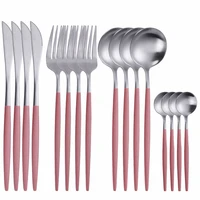 matte cutlery set stainless steel tableware set spoons forks knifes dinnerware 16pcs pink silver flatware kitchen dinner set