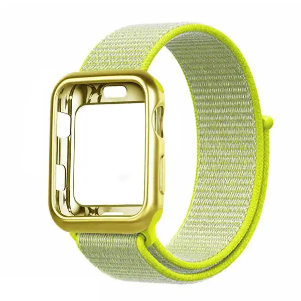 Light yellow Ремешок для часов apple Watch band Спортивная петля correa apple watch 4 3 iwatch band 38 мм 42 мм 44/40 мм нейлоновый браслет+ чехол для часов - Цвет ремешка: Light yellow