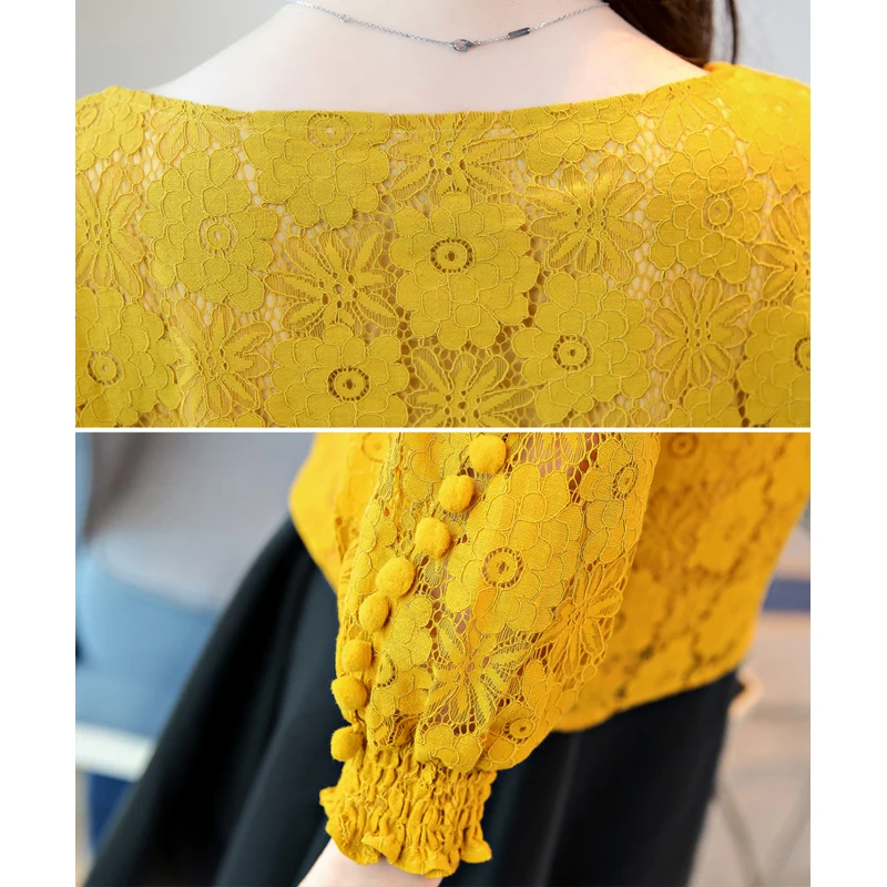 с длинным рукавом круглым вырезом и вышивкой Женская белая кружевная блузка 2019