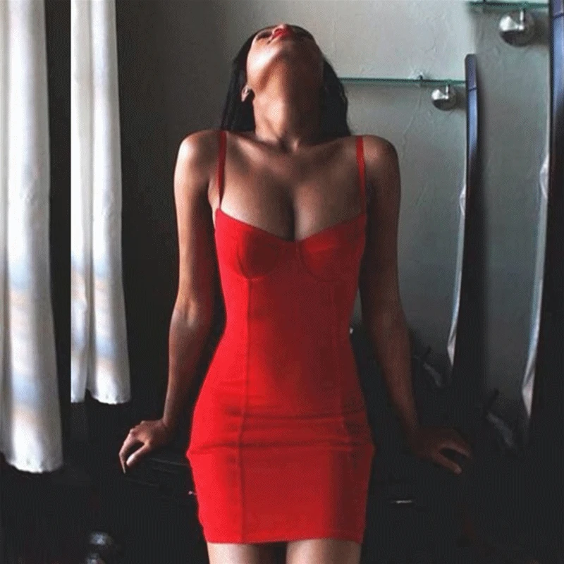 

Summer Sexy Red Bandage Dress Women Bodycon Spaghetti Strap Party Dresses Vestidos Clubwear Clothing robe femme HO855608