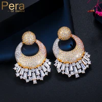 pera luxury 42mm geometry full cz pave naija round big 3 tone gold wedding drop earrings fashion party jewelry for women e540