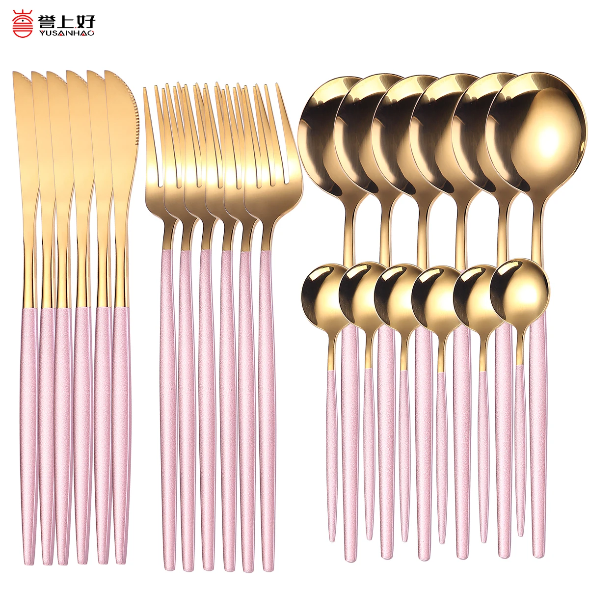 

24pcs Gold Stainless Steel Dinnerware Set Steak Knife Fork Coffee Spoon Teaspoon Cutlery Set Dishwasher Safe Home Tableware Set