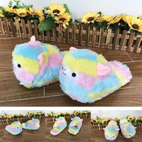 lin king sweet cartoon alpacas women winter home slippers warm plush indoor shoes anti skid flats house floor shoes for female