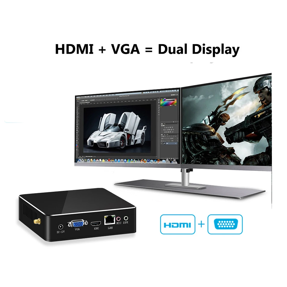 XCY мини ПК безвентиляторный Intel Core i7 7500U I5 7200U i3 7100U 4K HTPC компьютер Linux Windows 10 Мини