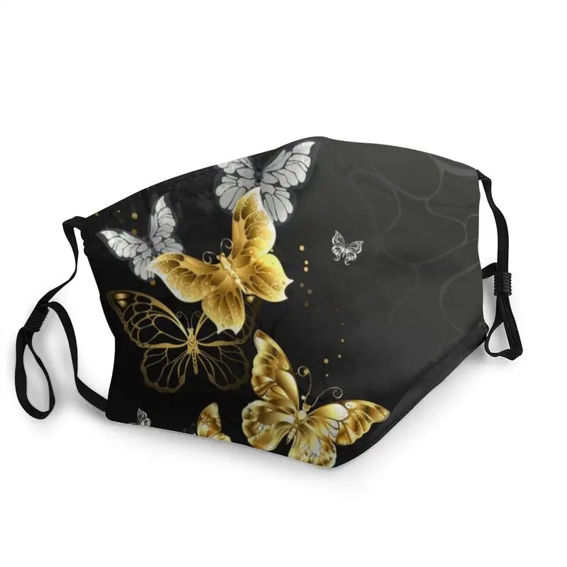 

Маска моющаяся мужская с бабочками, пылезащитный респиратор для защиты от смога, с белыми и золотыми бабочками
