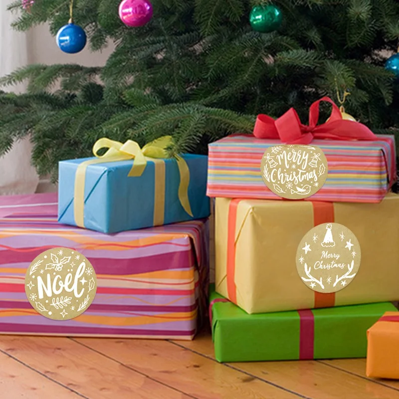 

500pcs Kraft Stickers Christmas Gift Decoration Sticker For Package Stationery Stickers Festival Happy Decorations Seal Labels