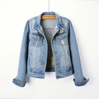 new slim student long sleeved denim jacket with holes korean version of the womens short slim sleeve lengthcm color style age