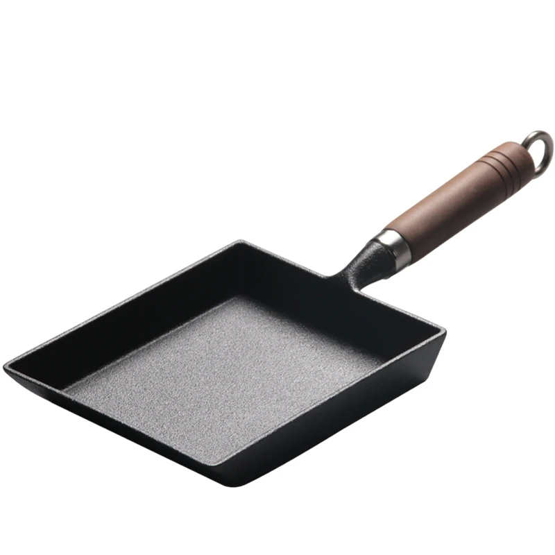 

Japanese Style Frying Pan Non-stick Rectangle Cast Iron Egg Pans Black Thickened No Coating Kitchen Pot Used for Gas Cooker