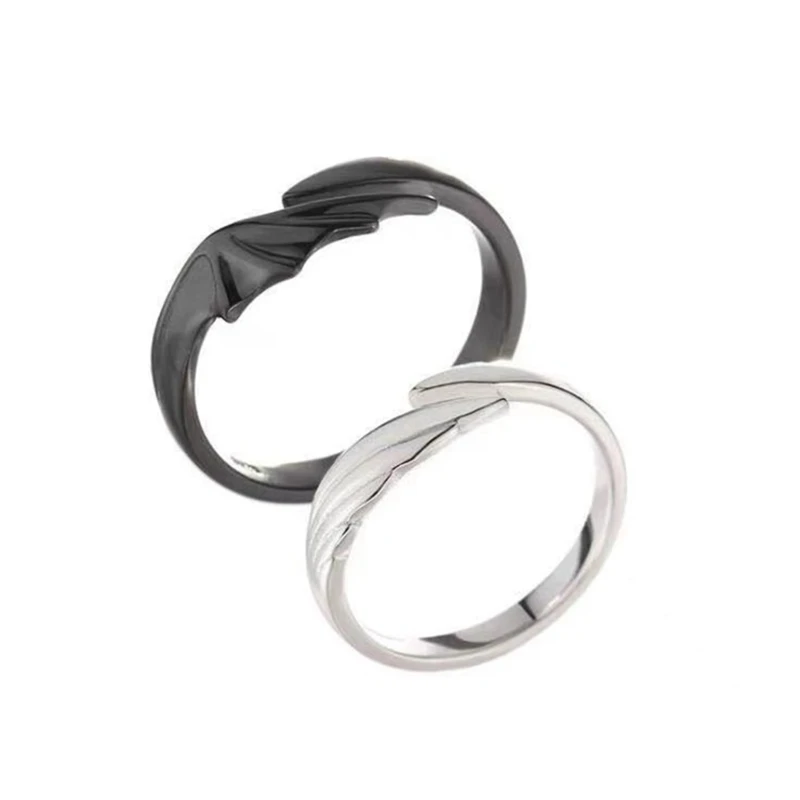 

2Pcs/Set Adjustable Ring Couple Matching Rings for Woman Man Angel Devil Open Rings Black White Couple Ring for Her Him