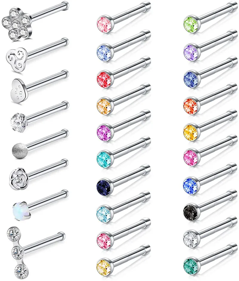 

20 Gauge Nose Stud Rings Surgical Steel Nose Pin Bone Studs Nose Piercing
