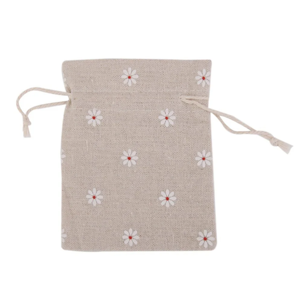 

24pcs Daisy Flower Drawstring Cotton Linen Storage Bag Gift Candy Tea Jewelry Organizer Makeup Cosmetic Coins Keys Bags 10x14cm
