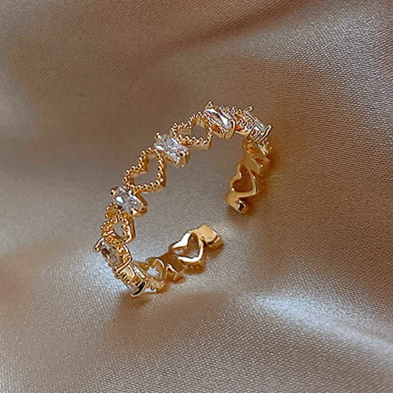 

New Fashion Luxury Zircon Twist Design Gold Silvery Open Rings For Woman Korean Wedding Party Unusual Finger Jewelry