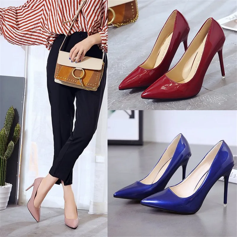 

New Fashion high heels women pumps thin heel classic white red nede beige sexy prom wedding shoes Blue Red wine