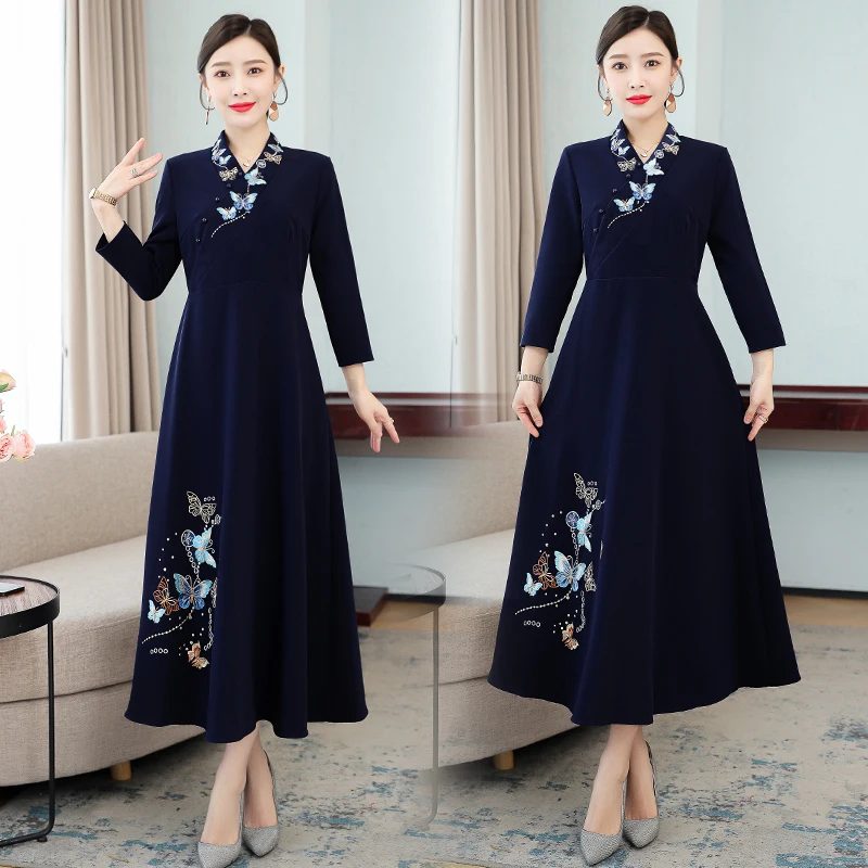 

Женское вечернее платье-Ципао, длинное китайское улучшенное платье-Ципао в стиле ретро, женские платья-Ципао с принтом, 2021