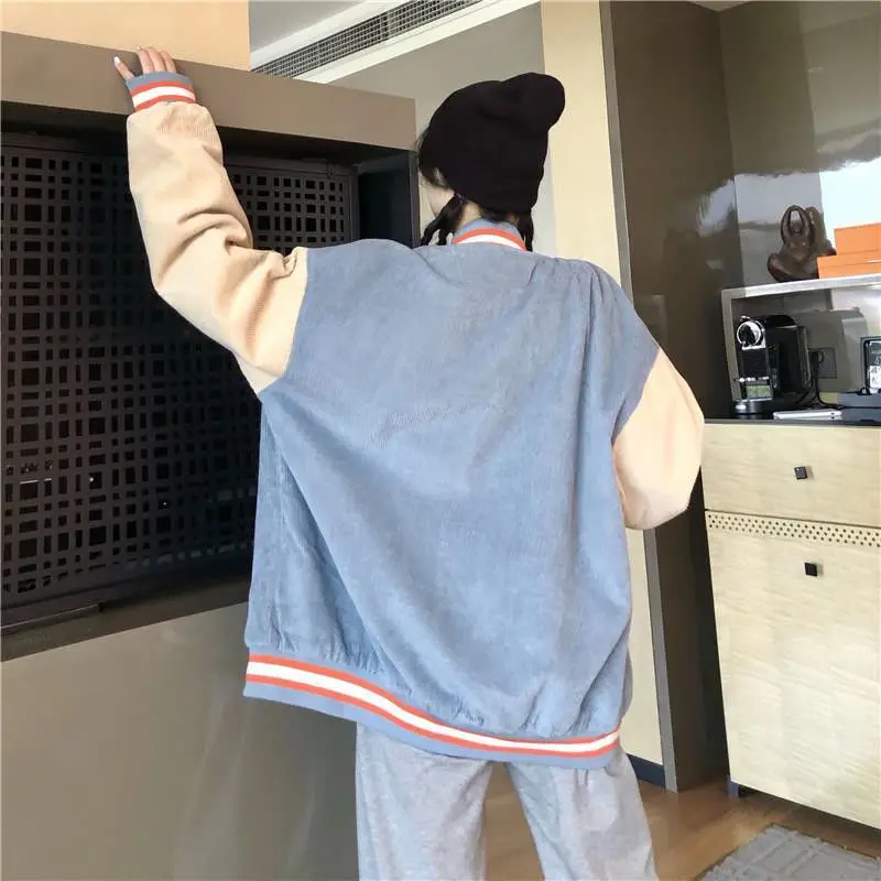 Вельветовое длинное пальто для девочек Куртка-бомбер Женская бейсбольная форма