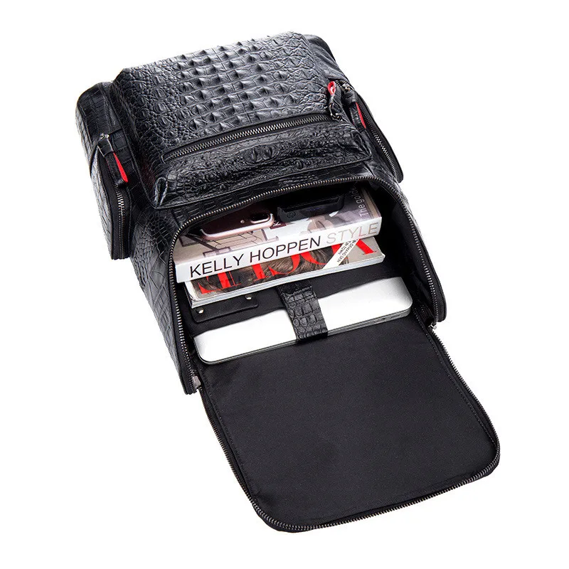 

Genuine Real Leather Backpack Men Luxury Brands Crocodile Men's Bag Designer Cowhide Schoolbag Travelling Bag Laptop Backpack