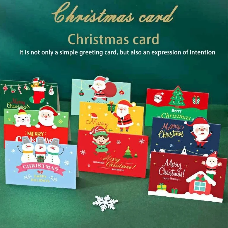 

2022New Year CartoonSantaSnowman Greeting Card with Envelope,1 Pack of 9 piece，Classmate Christmas Handwritten Wishes Card piece