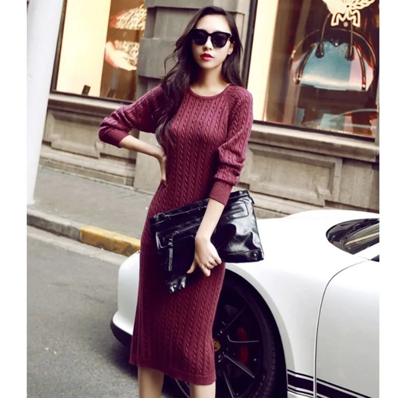 Сексуальное облегающее длинное платье-свитер женское осеннее платье с длинным