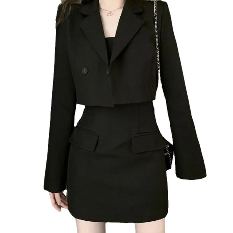

Black short Blazer coat women's spring and autumn 2021 new fried Street long sleeve suit Korean loose top