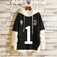 anime hooded men cosplay black white costume volleyball hoodie unisex casual fake two piece sweatshirt